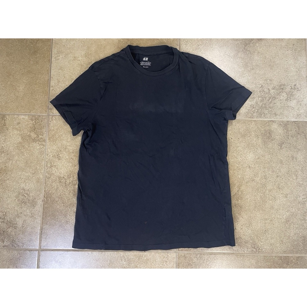 H&M Men's Sz L Black Solid Crew Neck Short Sleeve Regular Fit T-Shirt